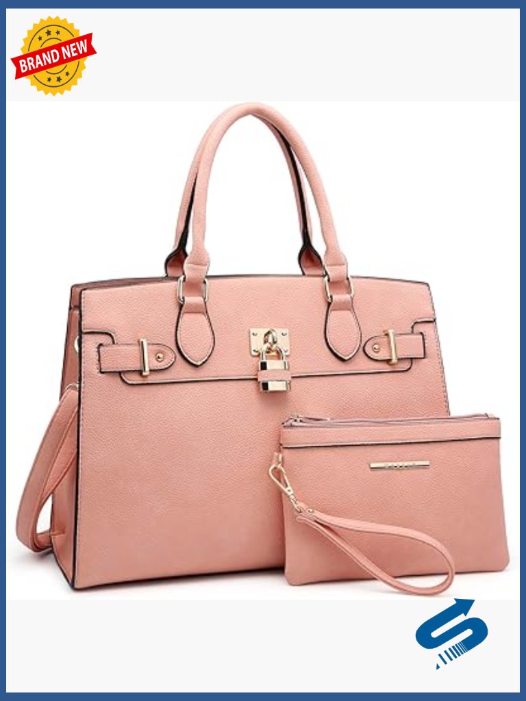 Vegan Leather Satchel Tote Bag Set With Wristlet